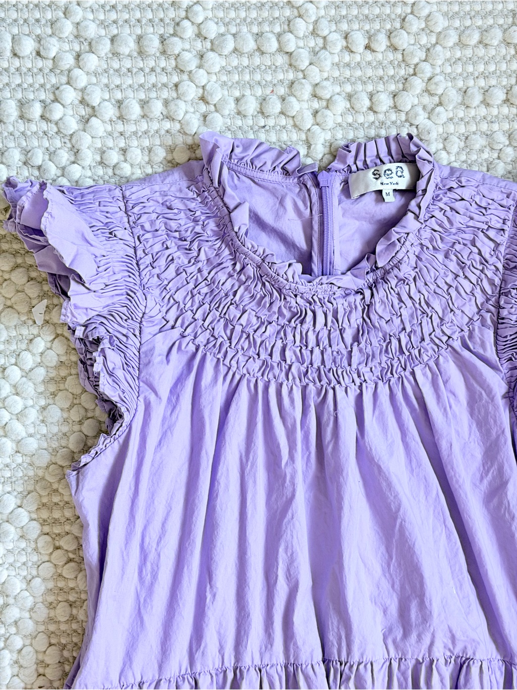 Sea New York Flutter Sleeve Tiered Babydoll Mini Dress Size Medium Purple Pocket — image 4 of 6
